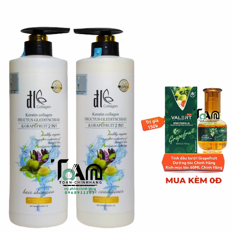Dầu Gội -Xả Bưởi Trắng DL COLLAGEN 850ML - Giảm Rụng Tóc, Phục Hồi Tóc Khô Xơ, Hư Tổn