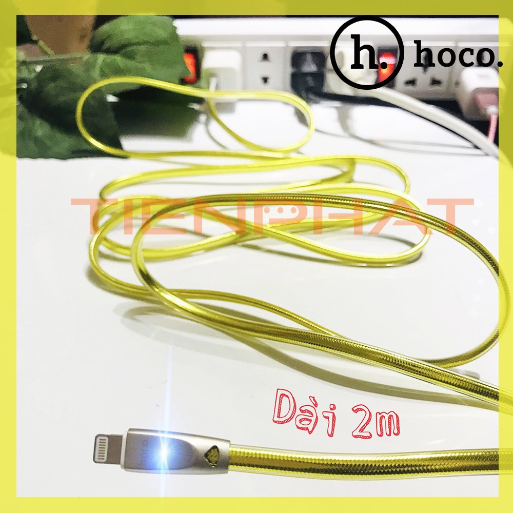 Cáp sạc Hoco u9 iphone 2m có đèn led - dây dù bọc silicon siêu bền - Chính hãng Hoco