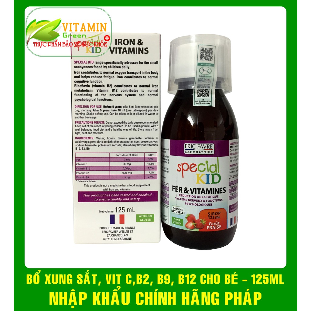 SPECIAL KID FER &amp; VITAMINES BỔ XUNG SẮT, VITAMIN CHO BÉ 125ml | NHẬP KHẨU CHÍNH HÃNG PHÁP