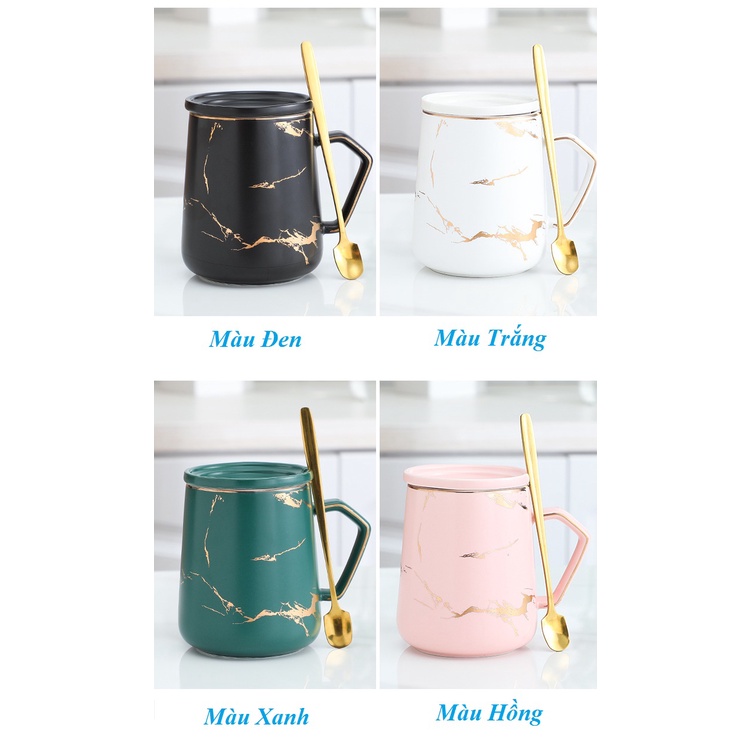 Cốc Đánh Răng, Đựng Bàn Chải Đánh Răng, Cốc Uống Nước 400ml Có Nắp, Chất Liệu Gốm Sứ Vân Đá Cẩm Thạch Sang Trọng