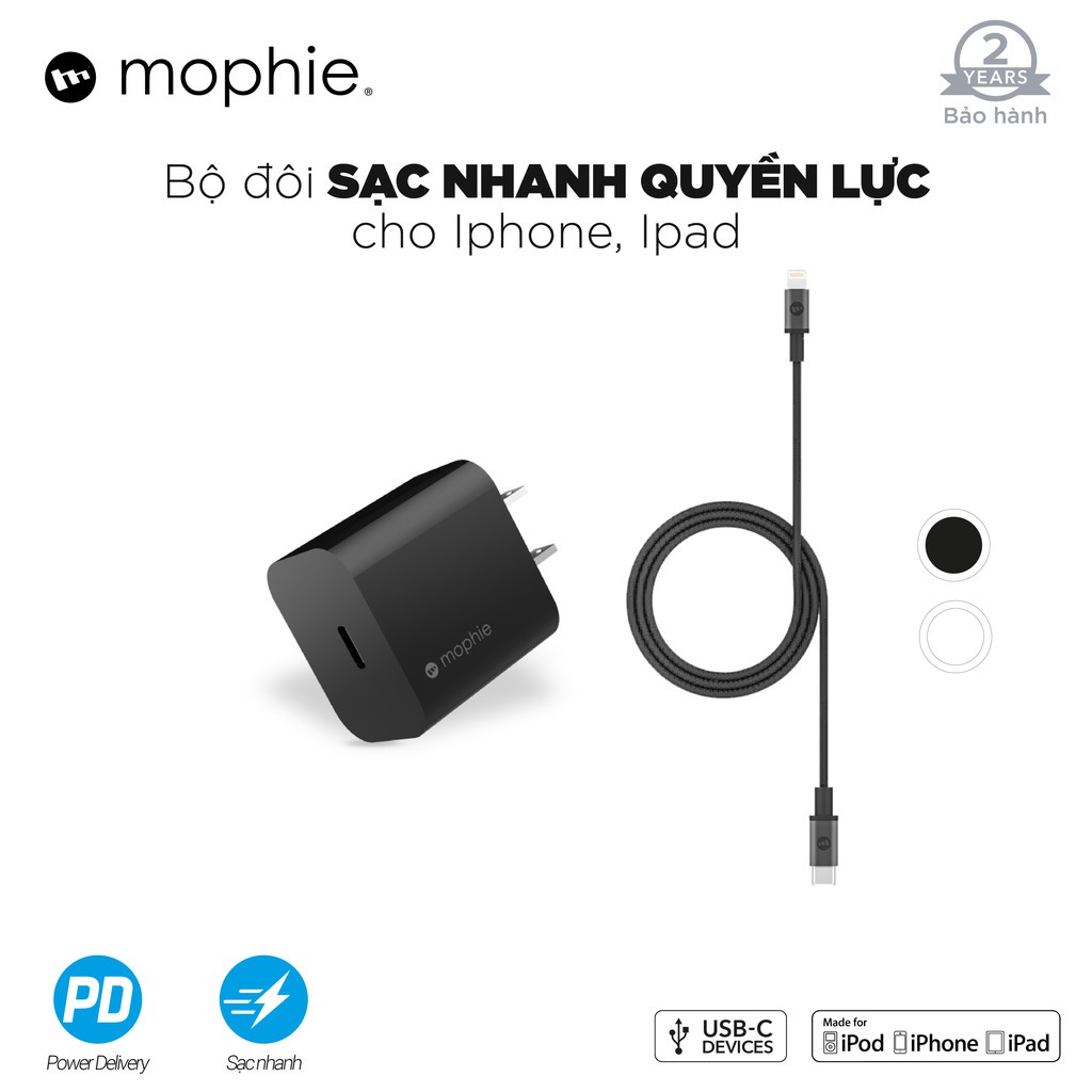 Combo sạc nhanh Mophie Power Delivery 20W dành cho t táo MFI