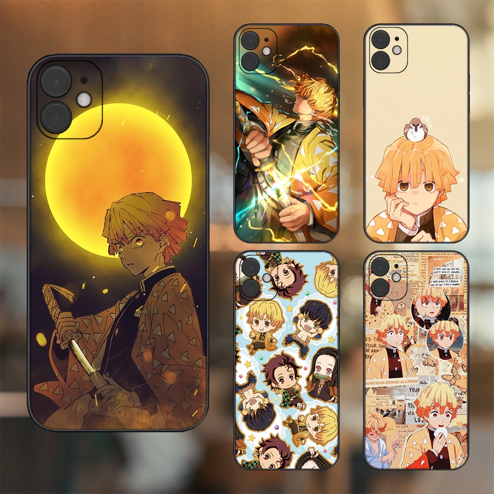 Ốp lưng iPhone 11 dẻo đen cạnh vuông in hình Zenitsu Kimetsu no Yaiba