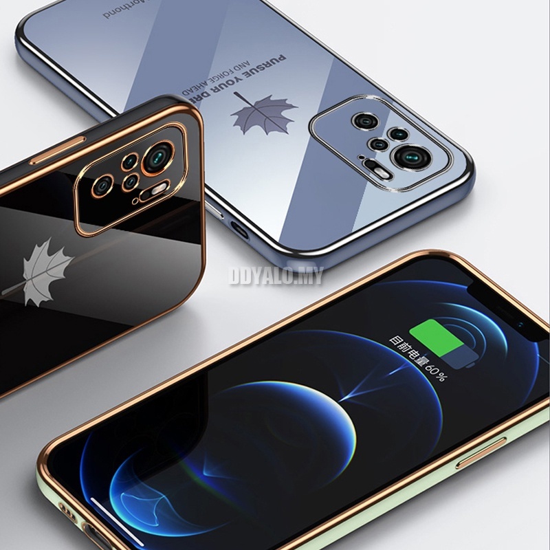Ốp điện thoại silicon vuông họa tiết lá phong sang trọng cho Xiaomi Redmi Note 10 Pro Max 10S 10T 4G/ 5G