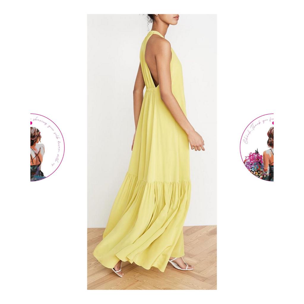 Đầm suông lụa yếm  đuôi cá siêu dài tôn dáng thuớt tha.