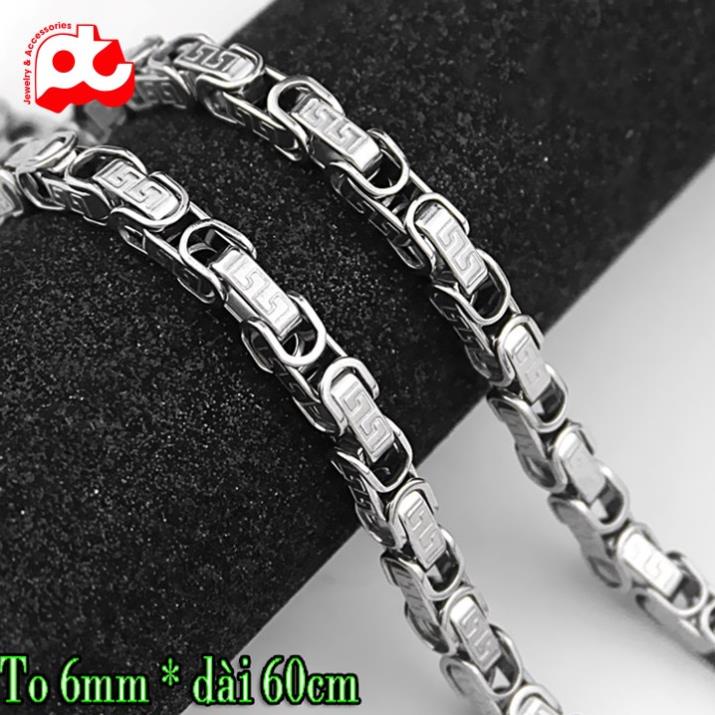 Dây chuyền nam cao cấp thời trang đẹp titan kiểu khắc họa tiết vạn lý trường thành PT JEWELRY 6mm PTDCNA177