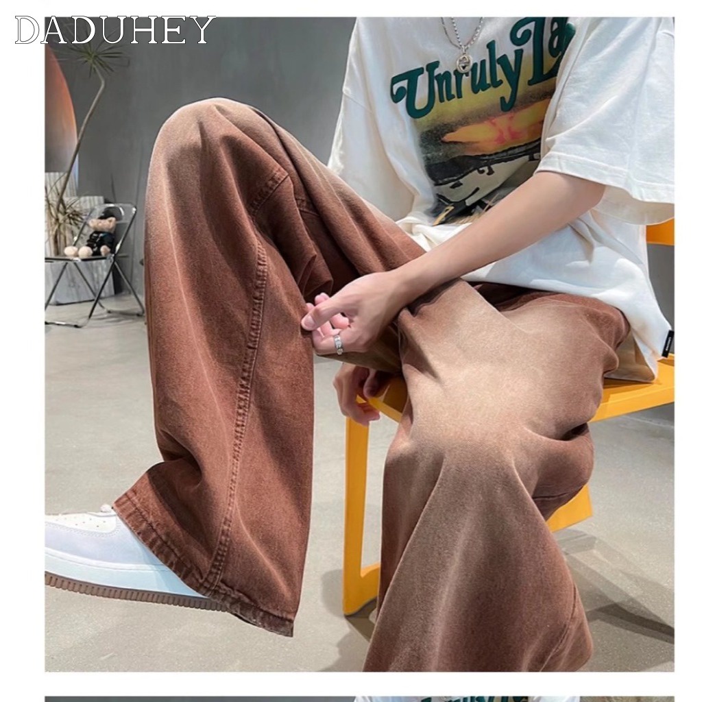 DaDuHey Men's Summer 2022 American High Street Jeans Washed-out Vintage Loose Straight All-Matching Draping Pants