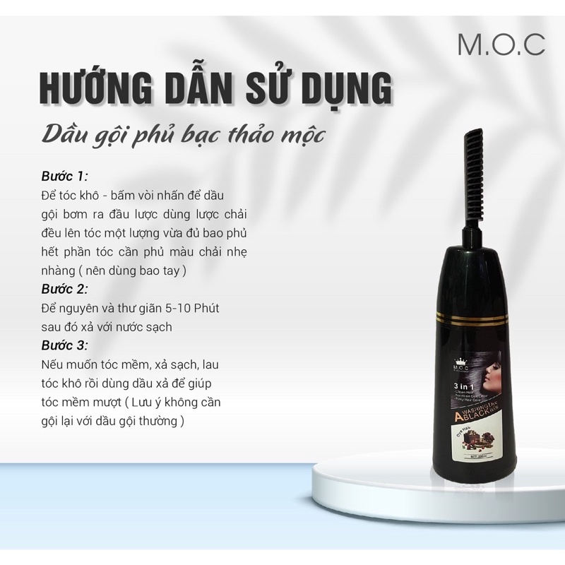 Dầu Gội Phủ Bạc M.O.C DẦU GỘI PHỦ BẠC ĐEN TÓC, GIÚP NGĂN CHẶN TÓC BẠC SỚM