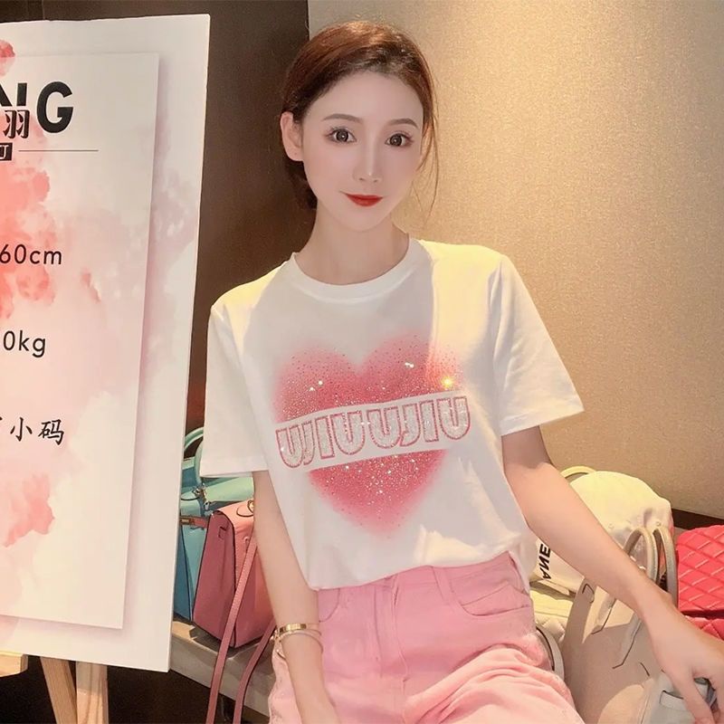 Áo Thun 100% Cotton Tay Ngắn Dáng Suông In Họa Tiết Kim Cương Phong Cách Pháp Thời Trang Cho Nữ 2022