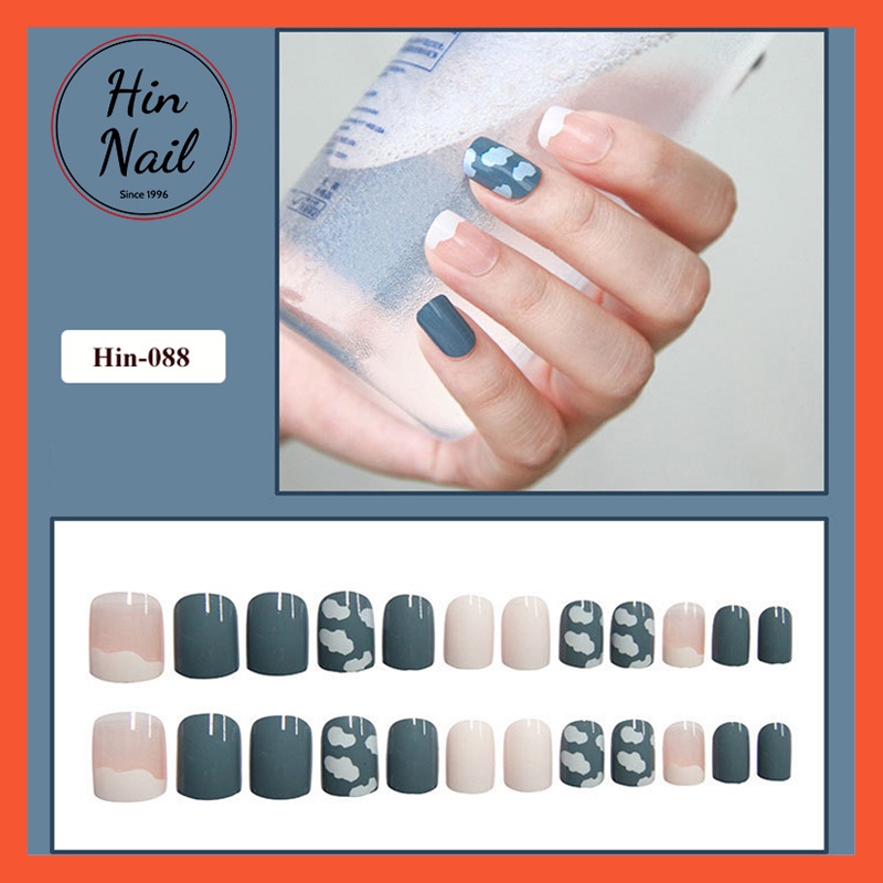 set móng tay giả 24 móng giả kèm keo dán móng cao cấp Hin Nail hoa văn in nail 3D nôi