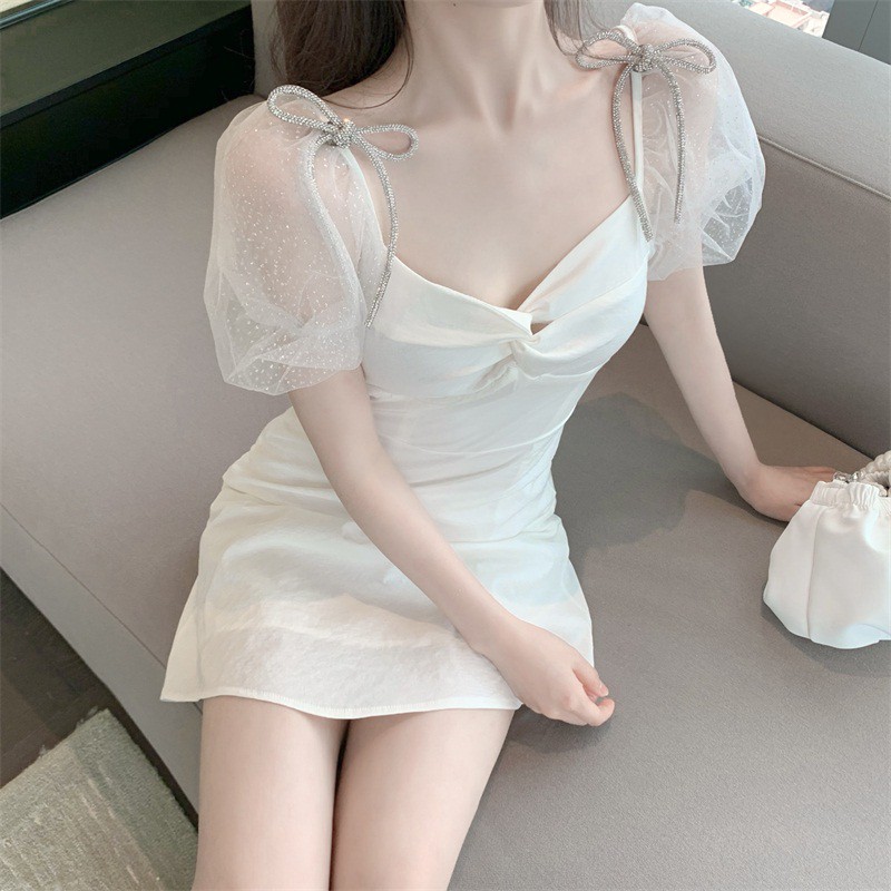 Váy tay bồng thắt nơ xinh xắn đáng yêu váy đi chơi mùa hè