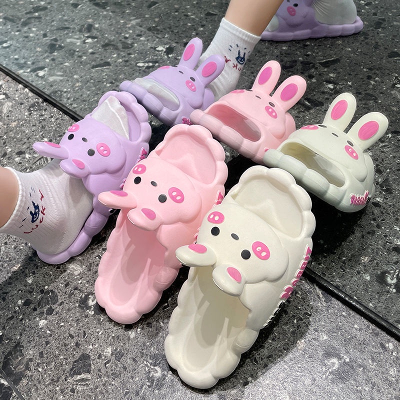 Oeggeo shop Dép Lê Mang Nhà Đế Phẳng Ba Chiều Thỏ F flop Cho Nữ