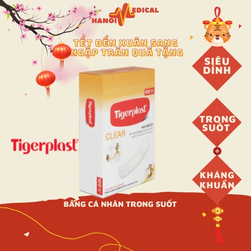 [HỘP 100 CHIẾC] Băng dán cá nhân TigerPlast TRONG SUỐT dính siêu chắc -  thoáng khí tránh nhiễm trùng.