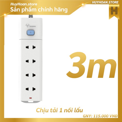 Ổ cắm điện trắng GONGNIU 4 ổ 1 công tắc - 2500W 10A - V1040 - Chính Hãng