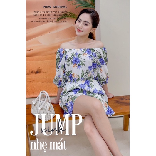 Đồ bộ nữ CARDINA chất lụa manggo cao cấp Jumpsuit áo trễ vai tay lỡ quần đùi họa tiết 2JM02