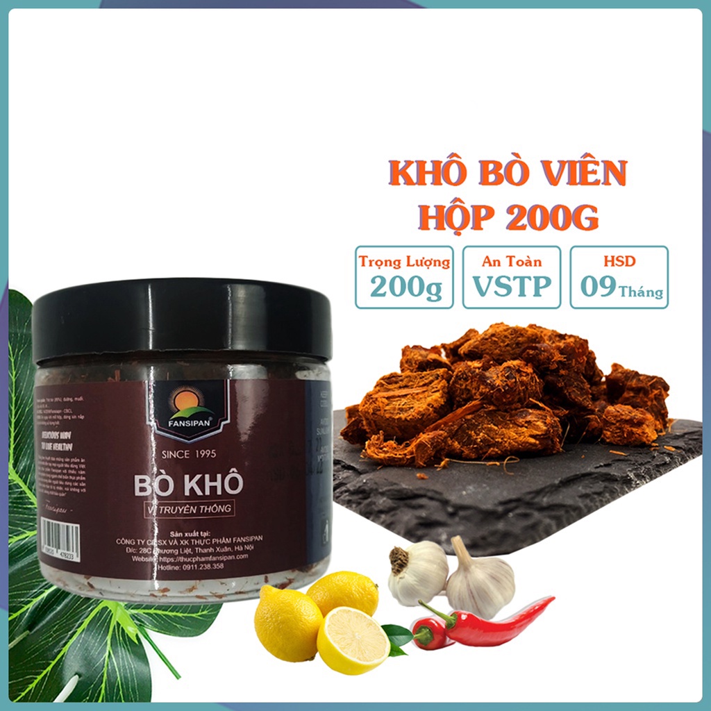 KHÔ BÒ VIÊN Fansipan thượng hạng hộp 200g, khô bò cục ,bò khô đảm bảo vệ sinh an toàn thực phẩm Tasty Food