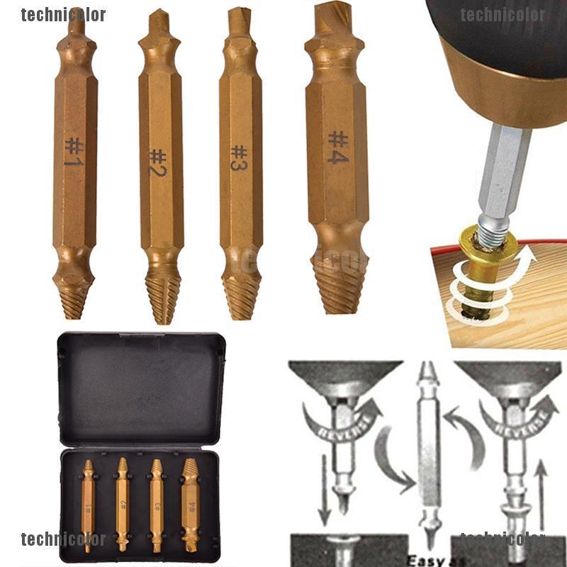 Bộ 4 mũi khoan lấy ốc vít hư bằng hợp kim titan