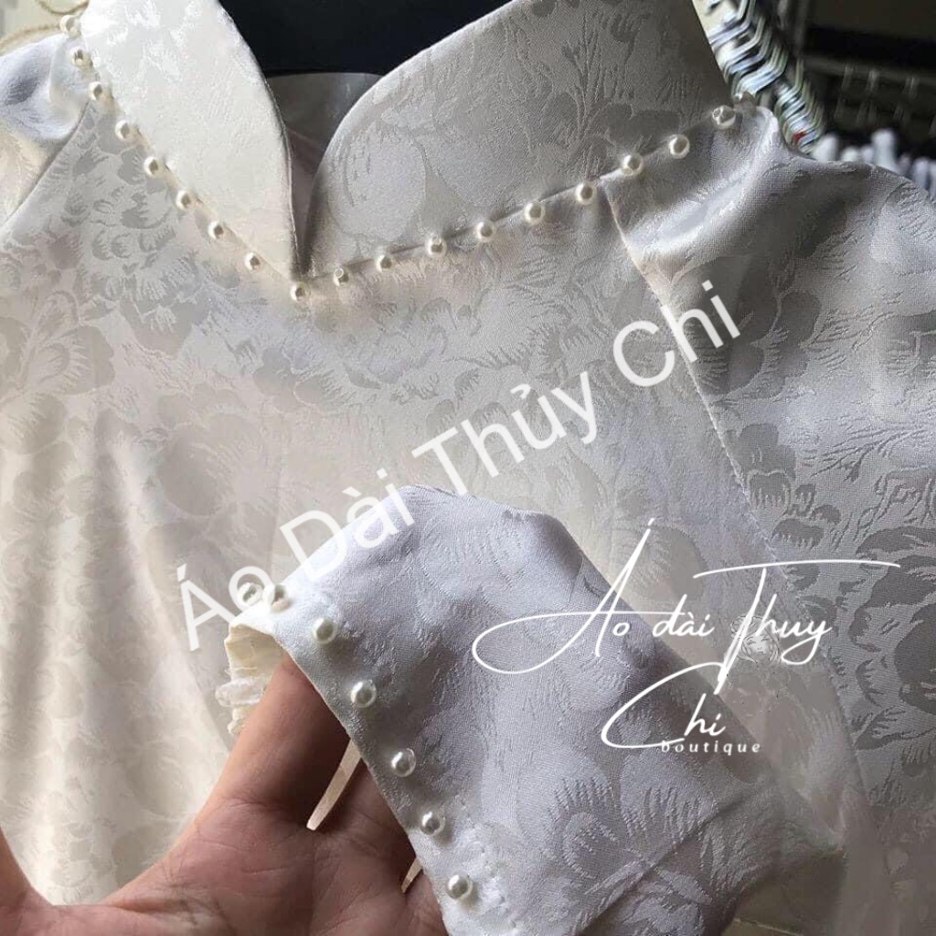 Áo Dài Cách Tân , Áo Dài Gấm Tơ Cao Cấp 2 Tà Viện Cườm Phù Hợp Cho Cô Dâu Dự Tiệc Cưới Hỏi