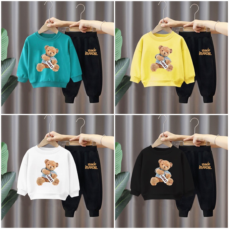 Bộ thu đông dài tay cho bé trai bé gái hình GẤU 3D