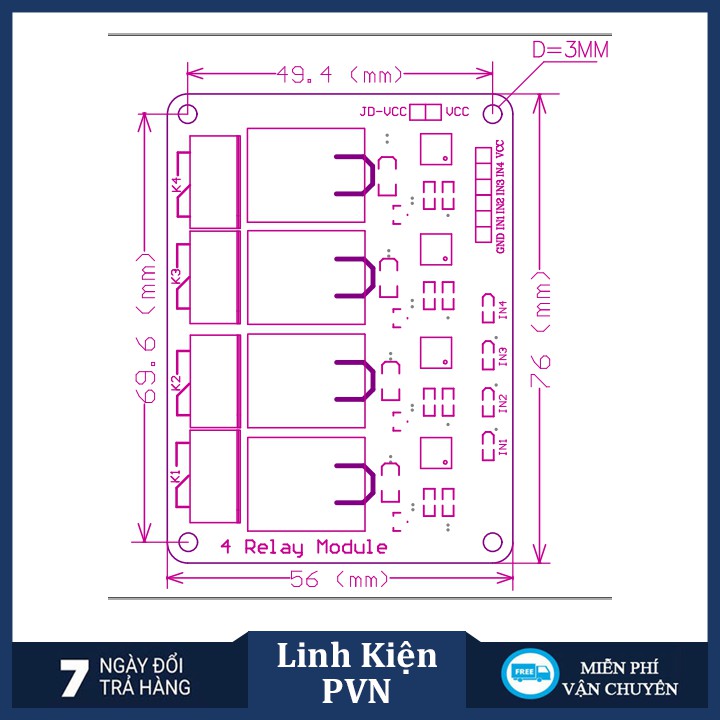 Module relay 5V 4 kênh đóng cắt mạch điện 220V 10A có cách ly quang