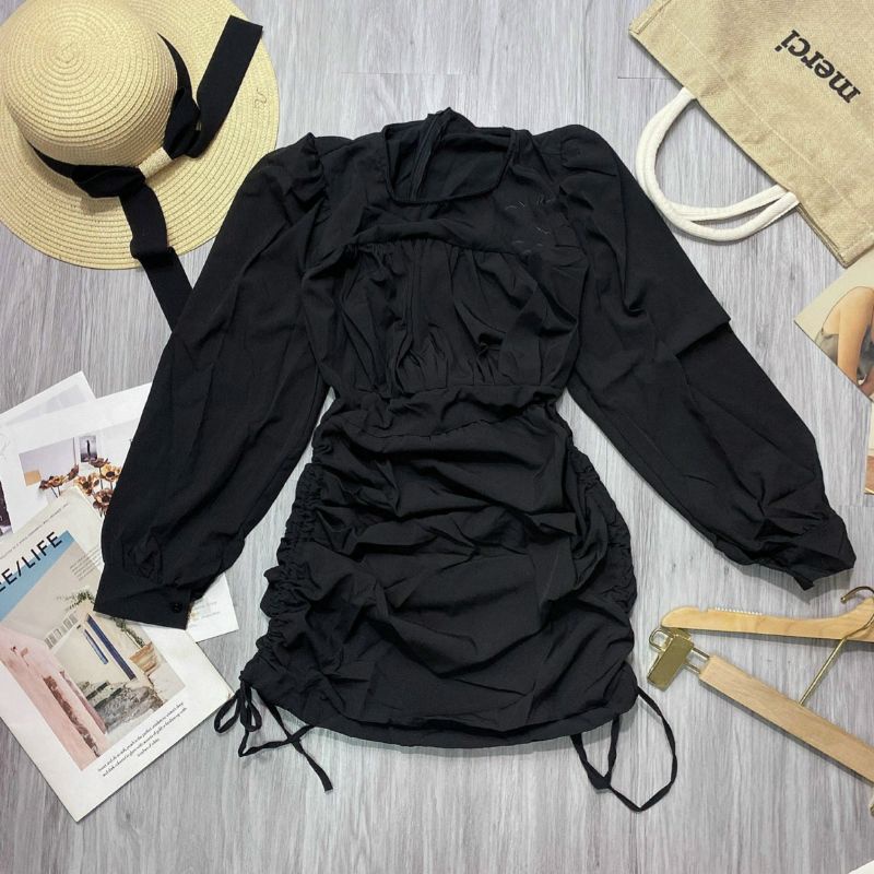 Đầm body tay dài rút dây sang chảnh ( hình thật )