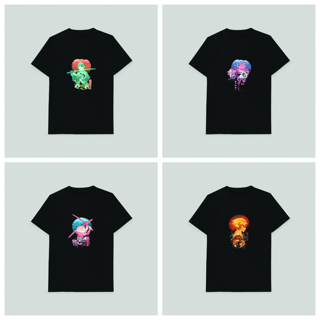 Áo thun phông đen in hình Kimetsu no Yaiba Thanh Gươm Diệt Quỷ chibi anime thời trang nam nữ dễ thương độc đáo m4