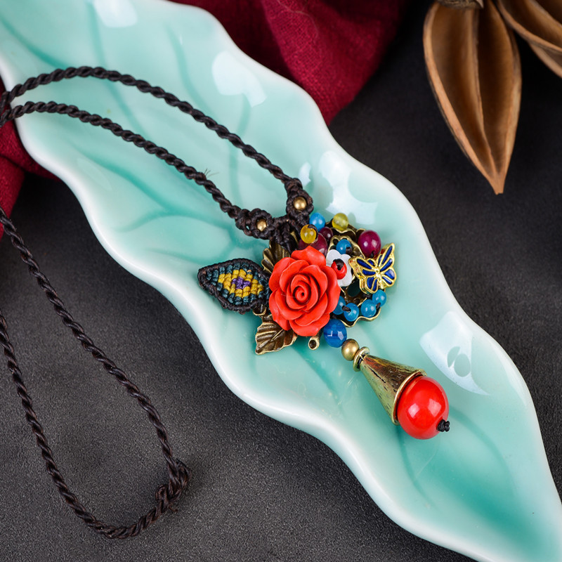 【Fugui Brand】 Vòng trang s ức quốc gia Nam mùa hè cánh bướm Cloisonne cổ động nghệ thuật dây chuyền ngắn của phụ nữ