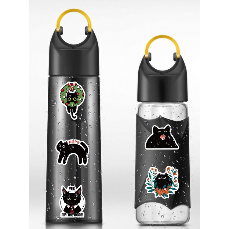 Bộ 10/50 Sticker Dán Hình Mèo Đen Chống Thấm Nước