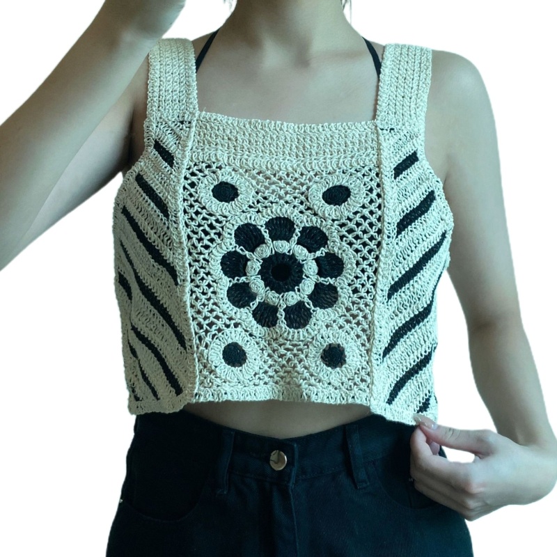 Brroa Áo Crop Top Dệt Kim Họa Tiết Kẻ Sọc / Hoa Hai Dây Bản Rộng Thời Trang Cho Nữ