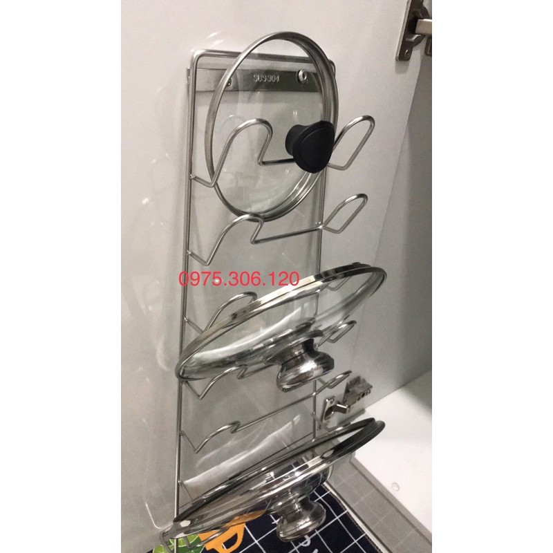 Kệ để treo vung nắp xoong nồi 100% INOX 304 gắn tường KỆ NẮP XOONG, inox 304 chuẩn chống han gỉ