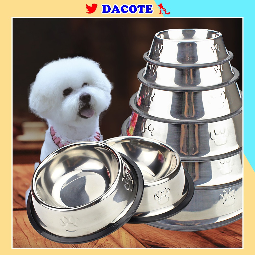 Chén bát đựng thức ăn cho chó mèo DACOTE chất liệu inox không rỉ chống lật