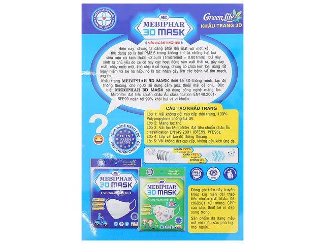 [Mã COSDAY - 50k đơn 250k] Khẩu trang MEBIPHAR 3D MASK - set 5cái
