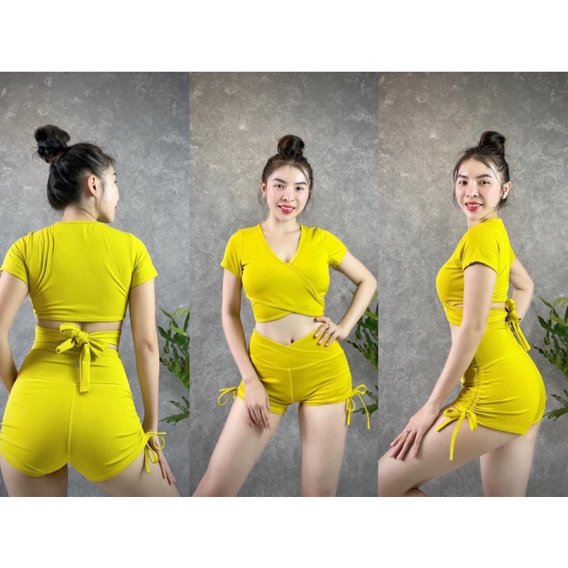 Set đùi rút dây nữ cột nơ phía sau ( Kèm mút) gym,thể thao,yoga