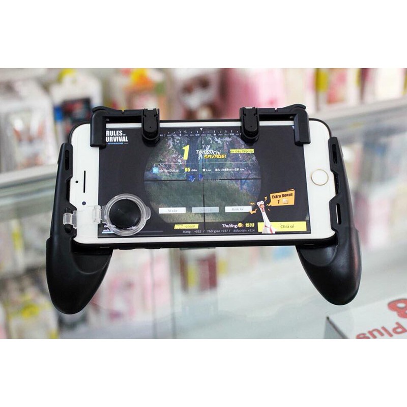 Combo tay cầm chơi game điện thoại + 2 nút bấm trên + joystick Pubg, Liên Quân, Đột kích, Ros GKPG K01