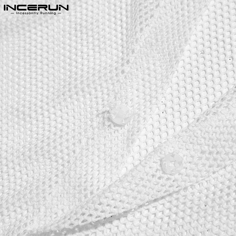 Áo liền quần INCERUN dáng ngắn tay ngắn phối lưới xuyên thấu phong cách mùa hè quyến rũ dành cho nam