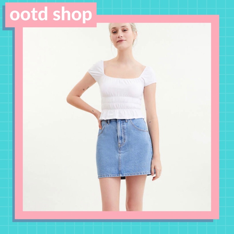 Áo thun croptop FORM NHỎ ngắn tay nhún eo Pacsun VNXK