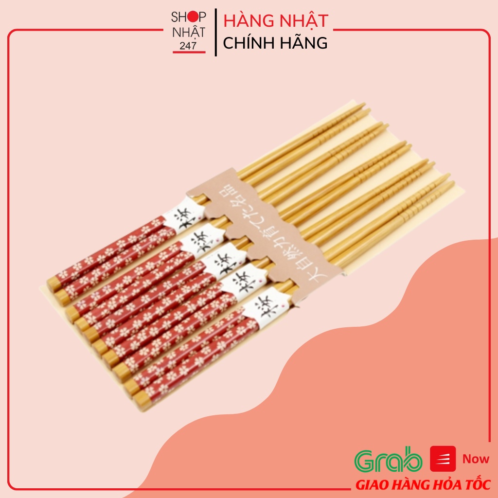 [Hỏa Tốc HN] Bộ 5 đũa mẫu hoa đỏ Nội địa Nhật Bản