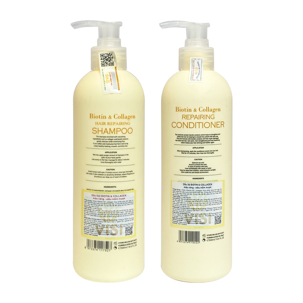 Dầu gội xả mượt tóc, Cặp gội xả Biotin Collagen chai vàng 500ml - 1000ml