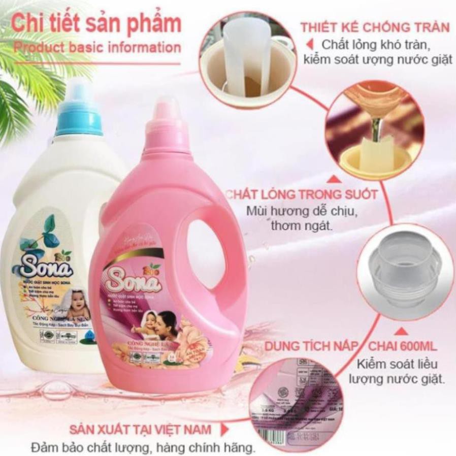 Nước Giặt Xả 2 Trong 1 Sona Hương Comfort & Hương Anh Đào 1.8kg, Lưu Hương Bền Lâu, Không Kích Ứng Da