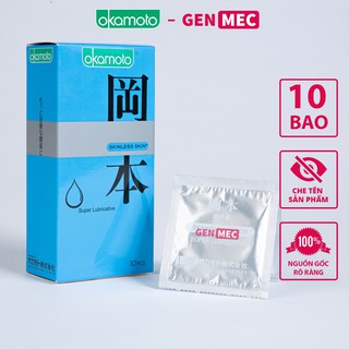 Bao cao su Okamoto Skinless Skin Lubricative Siêu Bôi Trơn - Hưng Phấn Đến Cùng - BCS Okamoto Hộp 10 cái - Genmec