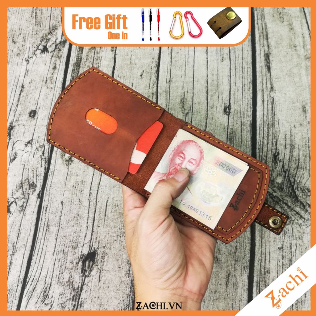 Bóp nam, ví nam mini da bò handmade màu Nâu Đỏ MN2123