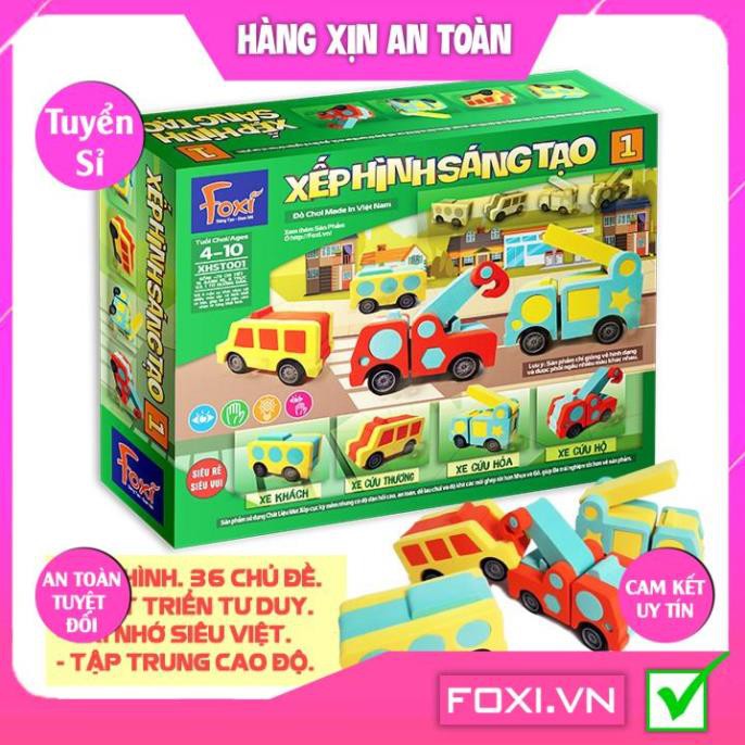 Xếp hình sáng tạo Foxi-Đồ chơi trẻ em-lắp ráp thông minh-tăng tư duy logic-tập trung cao độ-Trẻ học về màu sắc&hình khối