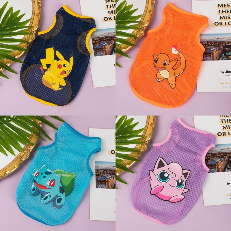 Áo chó mèo - Áo lưới 3 lỗ cho thú cưng - Họa tiết Pikachu