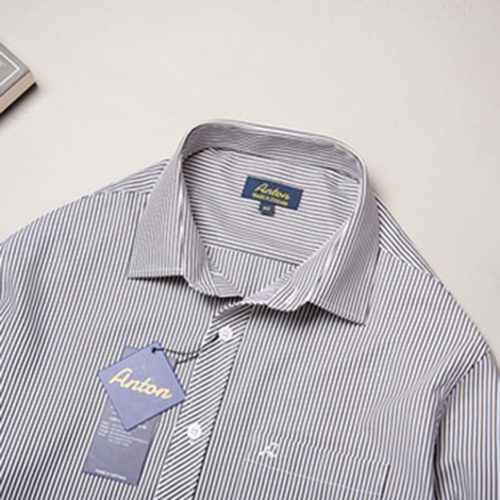 Áo Sơ Mi Nam Công Sở Trung Niên Anton Somianton Dài Tay Màu Ghi Vải Cotton Kẻ Sọc Đen - AC151