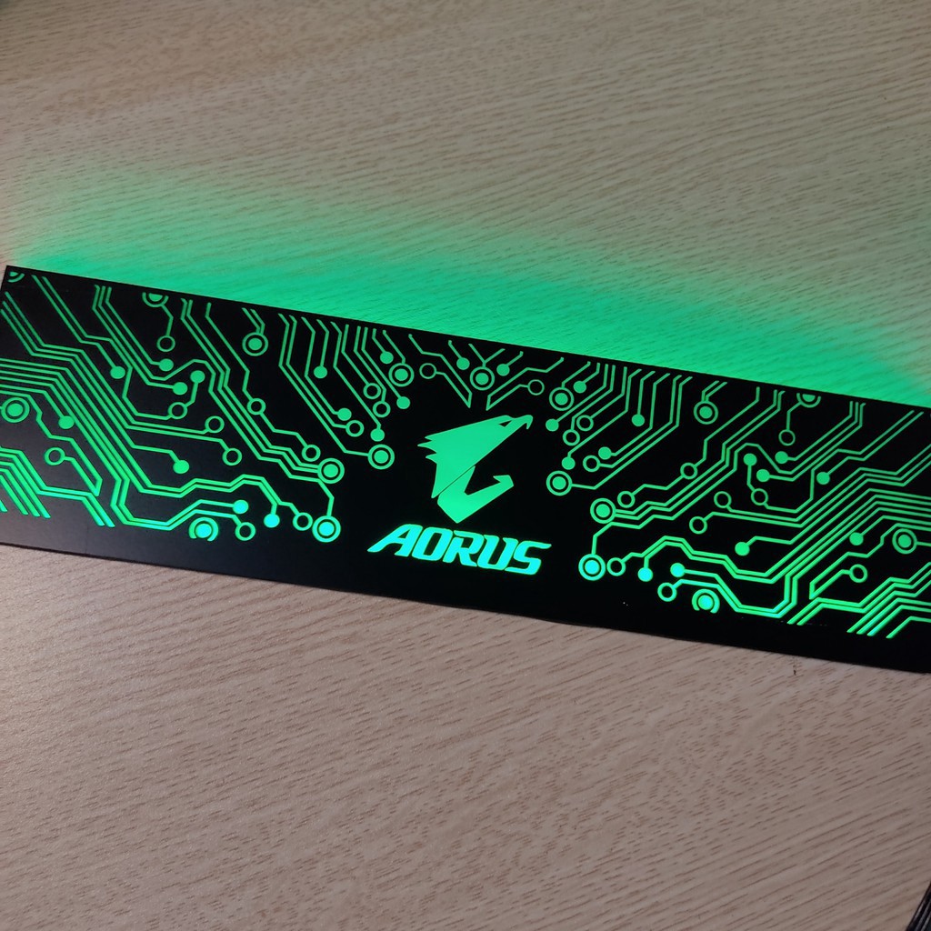 Tấm che nguồn PC Led RGB 5v ARGB logo Aorus, đồng bộ màu Hub Coolmoon, hình mạch điện vô cực Coolmoon