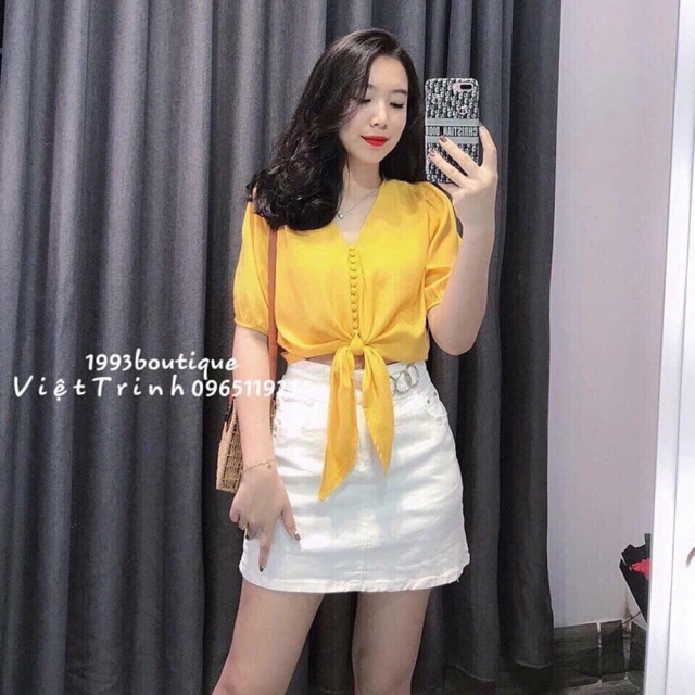 Áo dọc cúc lụa fill buộc trước hàng đẹp Quảng Châu