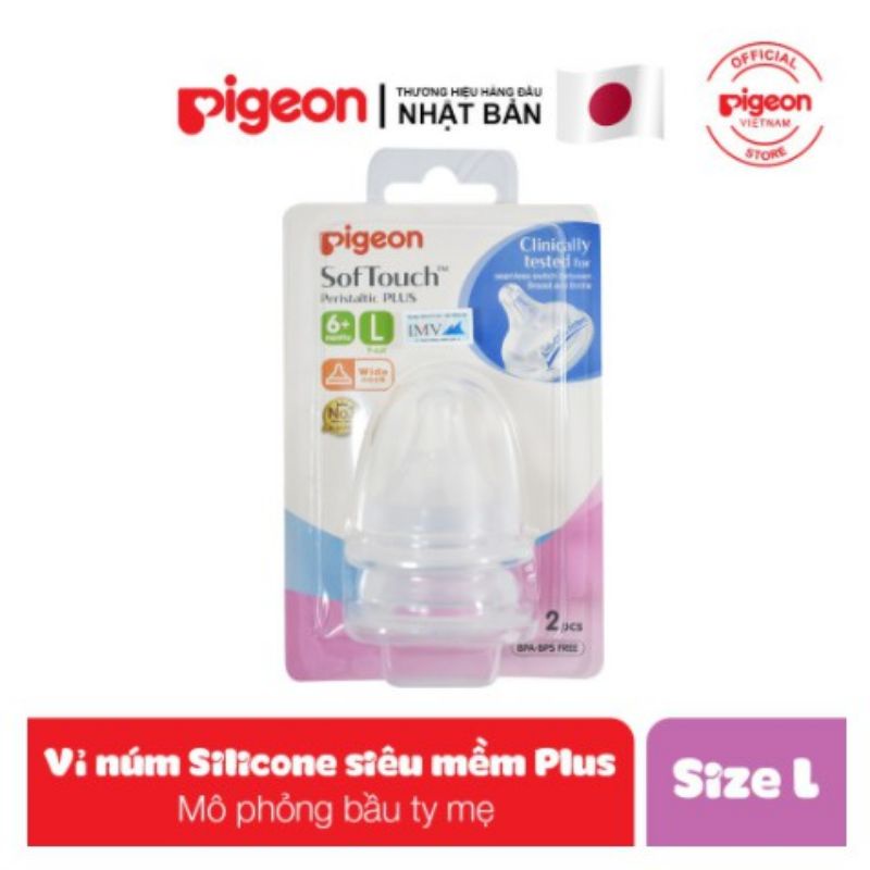 Núm cổ rộng Pigeon Sof Touch siêu mềm, núm chính hãng hàng nhập vỉ 2 cái