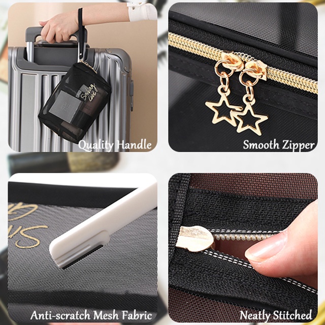 Túi Lưới Đựng Đồ Trang Điểm Màu Đen Sức Chứa Lớn Tiện Dụng Cho Nữ
