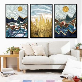 Bộ 3 tranh canvas trừu tượng 40x60 hiện đại kèm khung