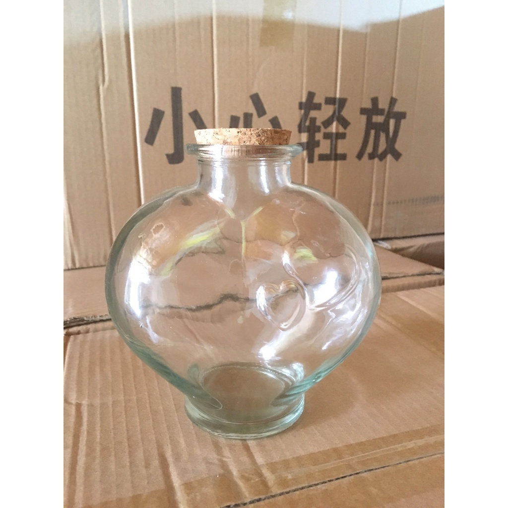 Bình Thuỷ Tinh Nắp Gỗ Trái Tim 550ML