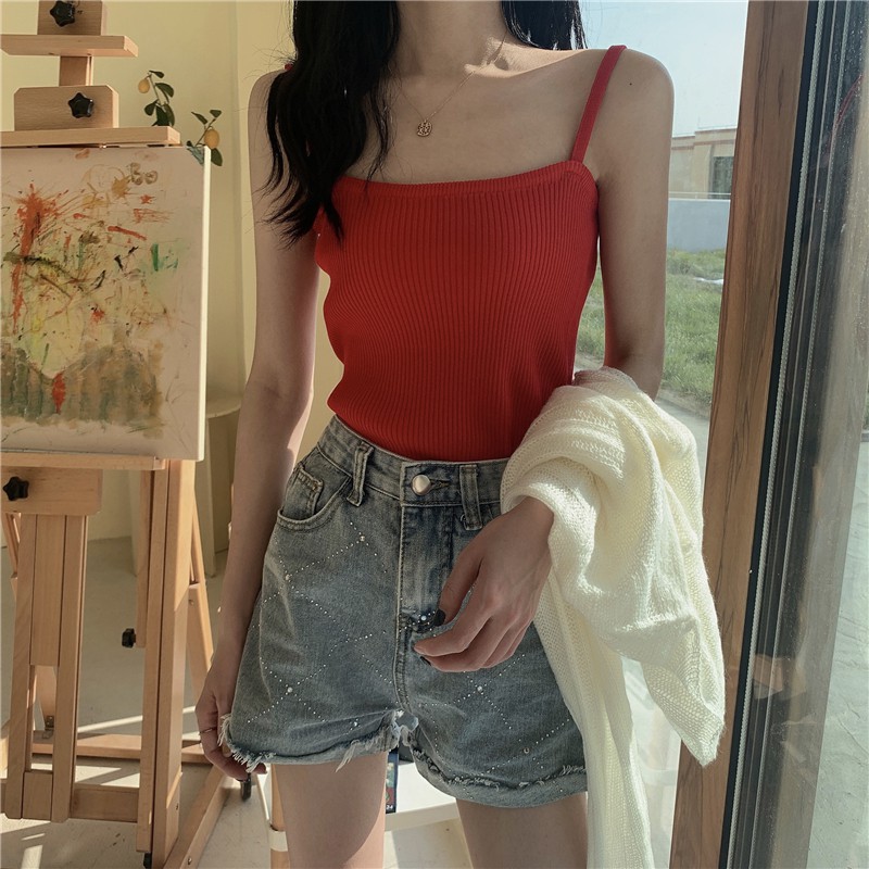 áo thun nữ 2 dây hàn quốc mùa hè vải co giãn phong cách cá tính
